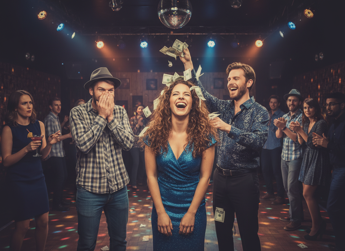 AITA for laughing at a guy throwing dollars on my girlfriend at a club?