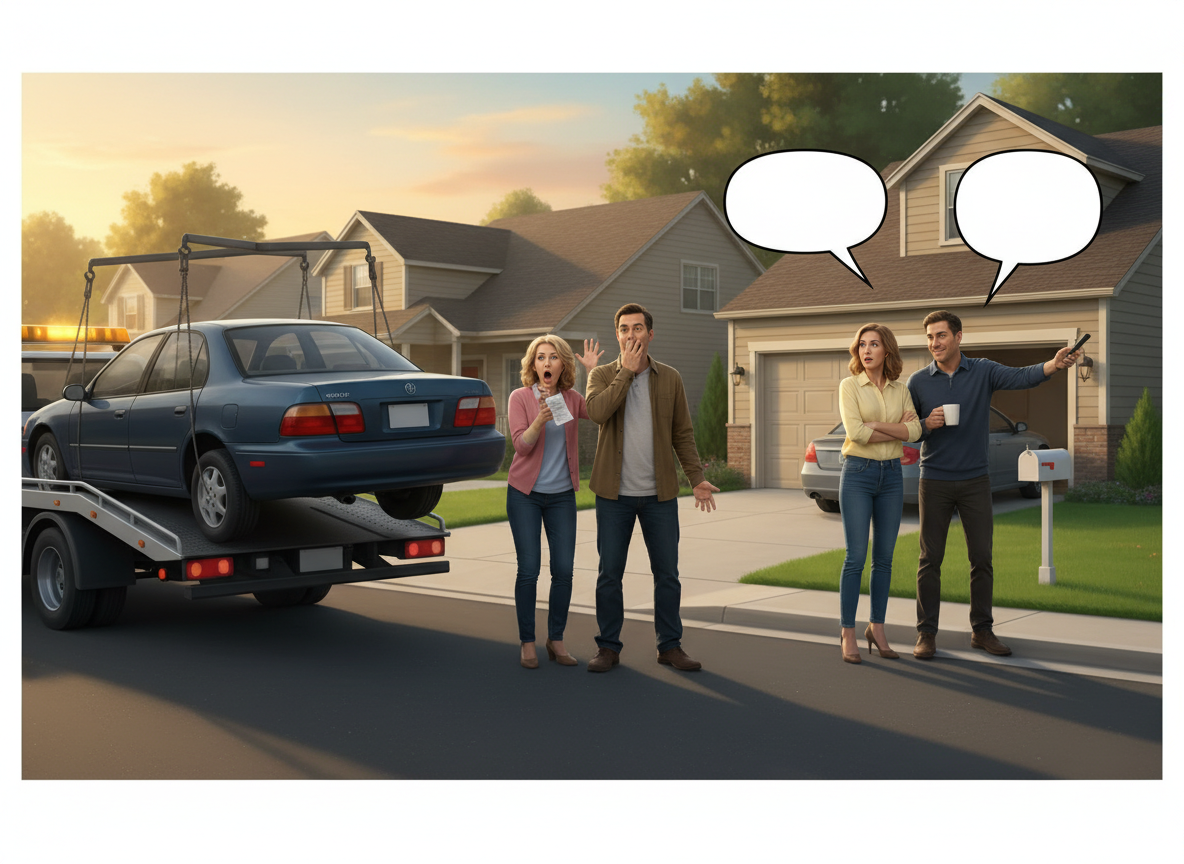 AITA for getting my neighbors car towed for blocking me in my garage and now they want me to pay for their tow fee and ticket for calling to get them towed